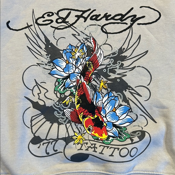 Ed Hardy Light Gray Tattoo Graphic Sweatshirt - Picture 5 of 9